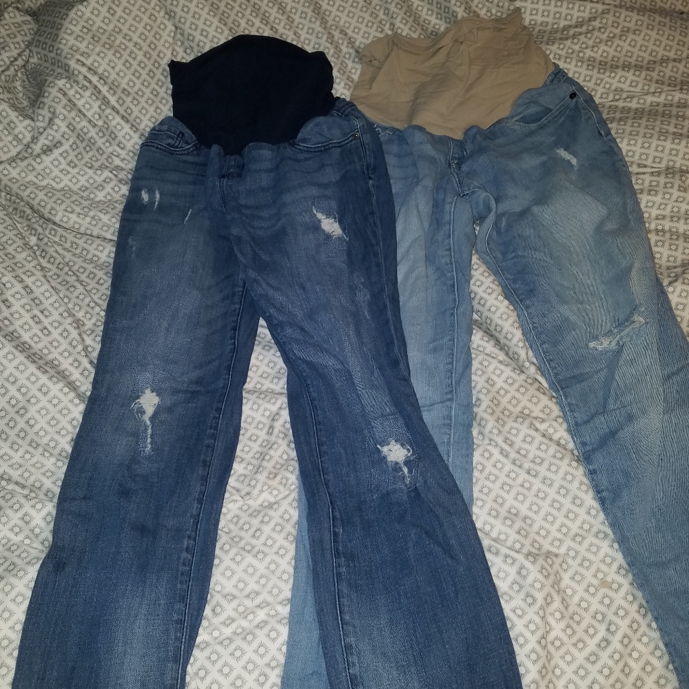 2 pairs distressed maternity over the belly jeans
